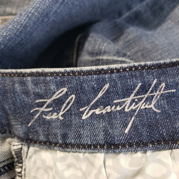 WHBM Denim Mini Skirt Women's Size 2 Medium Wash Blue Embroidered Rhinestones - Picture 7 of 11